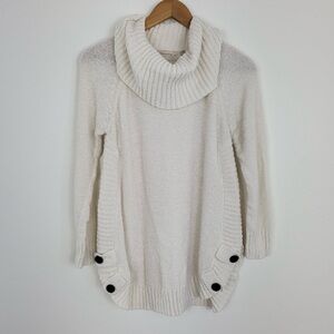 Soft Surroundings White Button Chenille Cowl Neck Tunic Sweater XS